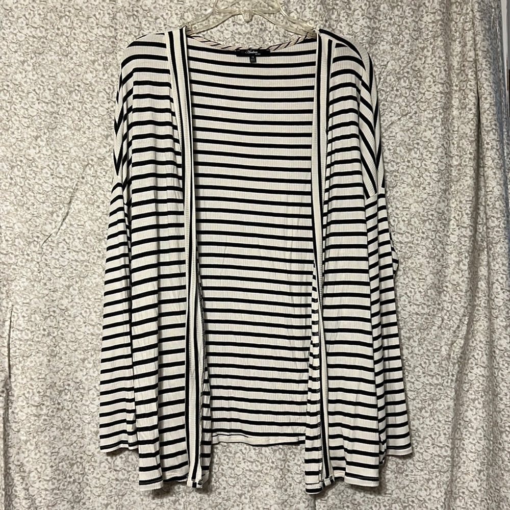 Charcoal & White Striped Cardigan